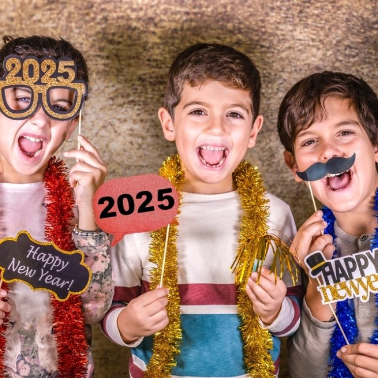 Three,Kids,Celebrating,New,Years,Eve.,2025!